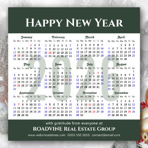 Tarjeta Festiva Calendario 2026 Modern Script Sage Green Business