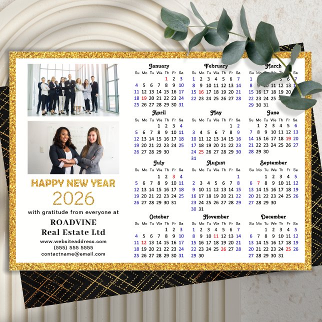 Tarjeta Festiva Calendario 2026 Purpurina de oro Foto de negocios  (Subido por el creador)
