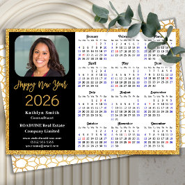 Tarjeta Festiva Calendario 2026 Purpurina de oro Foto de negocios 