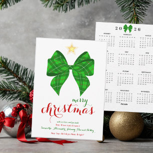 Tarjeta Festiva Calendario 2026 Tartan Bow Feliz Calendario de Nav