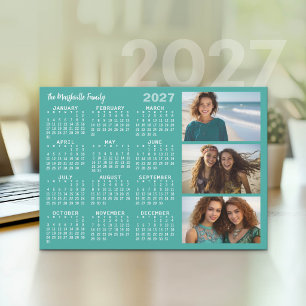 Tarjeta Festiva Calendario 2027 3 Fotos Básico Minimalista