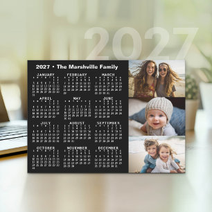 Tarjeta Festiva Calendario 2027 3 Fotos Minimalista Blanco Negro