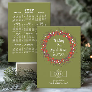 Tarjeta Festiva Calendario 2027 Alegría Moderna Paz Agregar LOGO -