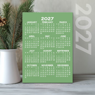 Tarjeta Festiva Calendario 2027 - Año Completo Básico - Hoja de Pa