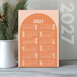Tarjeta Festiva Calendario 2027 - boho mod arco retro coral