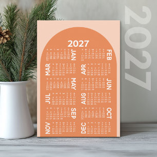 Tarjeta Festiva Calendario 2027 - boho mod arco retro coral