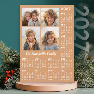 Tarjeta Festiva Calendario 2027 con 4 Fotos - Pastel Suave