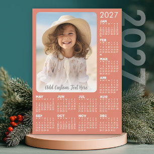 Tarjeta Festiva Calendario 2027 con Foto y Texto - Coral