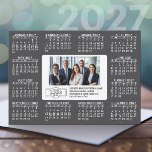 Tarjeta Festiva Calendario 2027 con información de contacto del lo