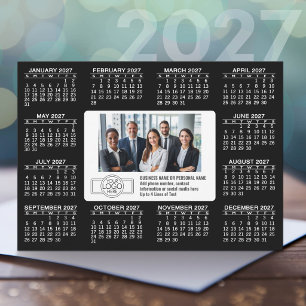 Tarjeta Festiva Calendario 2027 con información de contacto del lo
