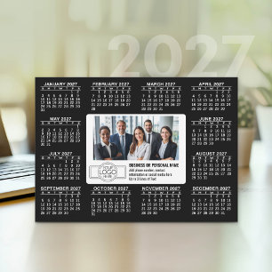 Tarjeta Festiva Calendario 2027 con información de contacto del lo