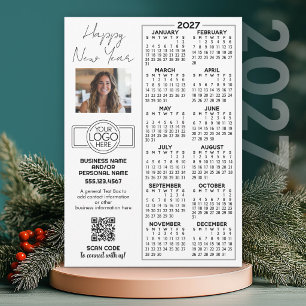 Tarjeta Festiva Calendario 2027 con logo, Código QR, Foto y Más