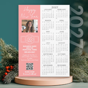 Tarjeta Festiva Calendario 2027 con logo, Código QR, Foto y Más