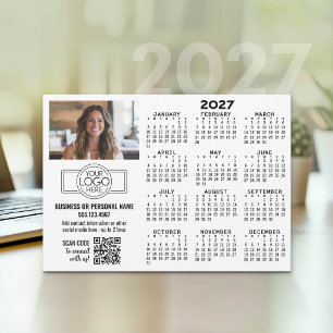 Tarjeta Festiva Calendario 2027 con logo, Código QR, Foto y Más