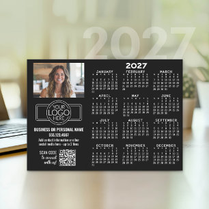 Tarjeta Festiva Calendario 2027 con logotipo, código QR, foto NEGR
