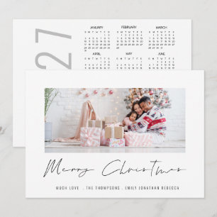 Tarjeta Festiva Calendario 2027 de guión de foto moderna Feliz Nav