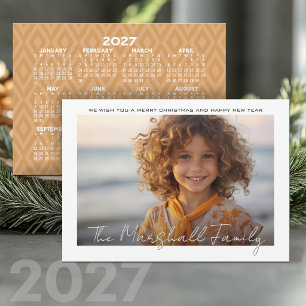 Tarjeta Festiva Calendario 2027 - Foto de Año Nuevo - Letra manusc
