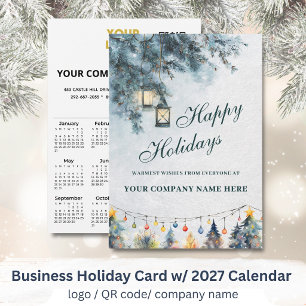 Tarjeta Festiva Calendario 2027 Logo Empresarial QR Festivo