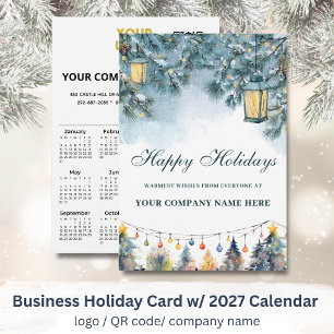 Tarjeta Festiva Calendario 2027 Logo Empresarial QR Festivo