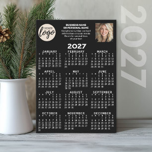 Tarjeta Festiva Calendario 2027 - logo, foto, negocio - negro