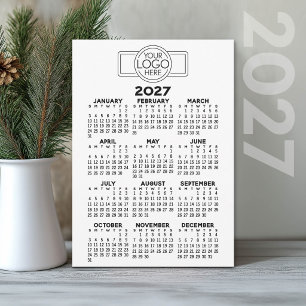 Tarjeta Festiva Calendario 2027 - Logotipo Mínimo Negro Básico