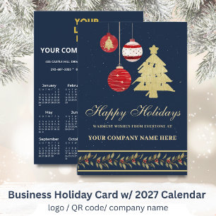Tarjeta Festiva Calendario 2027 Logotipo QR Festivo Empresa