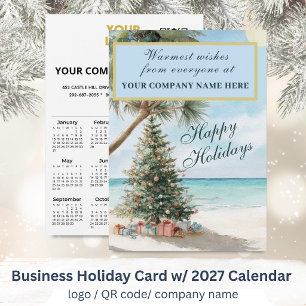 Tarjeta Festiva Calendario 2027 Logotipo QR Playa Negocios 