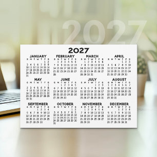 Tarjeta Festiva Calendario 2027 - Simple Moderno Minimalista Blanc