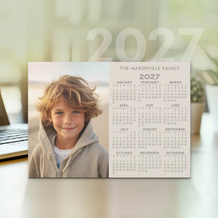 Tarjeta Festiva Calendario 2027 - Vista anual moderna con foto