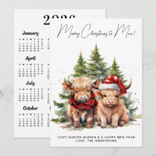Tarjeta Festiva Calendario Acogedor Vaca de las Tierras Altas 2027
