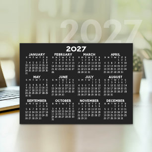 Tarjeta Festiva Calendario anual 2027 - Negro horizontal