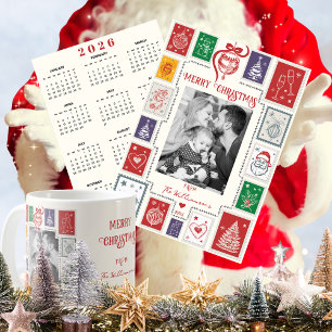 Tarjeta Festiva Calendario caprichoso de estampado retro foto fest