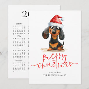 Tarjeta Festiva Calendario Dachshund Sombrero de Santa 2027 Feliz 