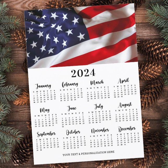 Tarjeta Festiva Calendario de 12 meses de la bandera estadounidens (Subido por el creador)