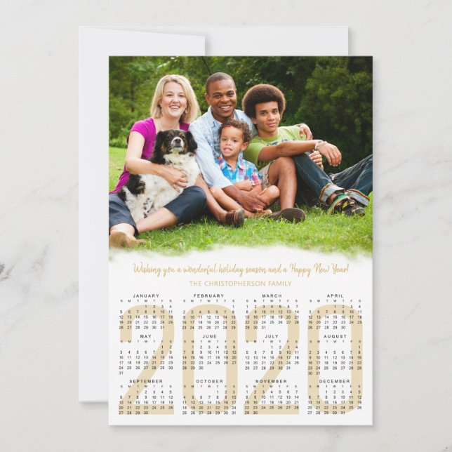 Tarjeta Festiva Calendario de 2020, Año Nuevo, Foto Oro (Anverso)