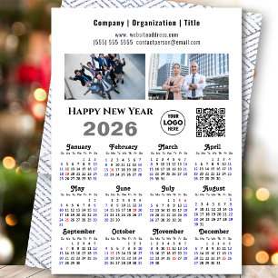 Tarjeta Festiva Calendario de 2026 Empresa 2 Logo fotográfico QR M