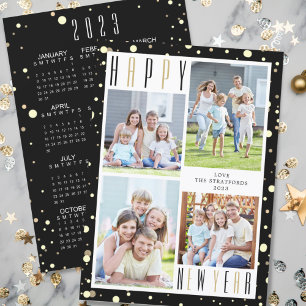 Tarjeta Festiva Calendario de Año Nuevo 2023 Collage de fotos Oro