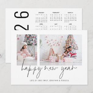 Tarjeta Festiva Calendario de Año Nuevo 2026 de Elegant 2 Photo Ha