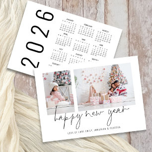 Tarjeta Festiva Calendario de Año Nuevo 2026 de Elegant 2 Photo Ha