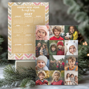 Tarjeta Festiva Calendario de Año Nuevo de 12 fotos en 2 caras