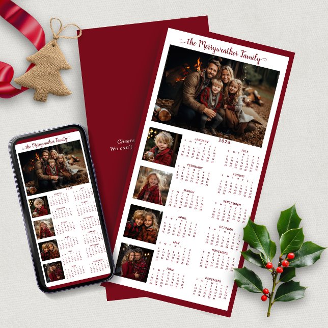 Tarjeta Festiva Calendario de Fotos de Fiestas Modernas Simples Ro (2026 Red Simple Modern Holiday Photo Calendar with Instant Download)