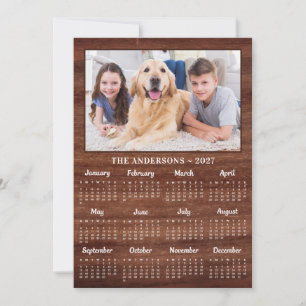 Tarjeta Festiva Calendario de fotos de la familia rústica con perr