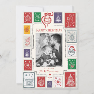 Tarjeta Festiva Calendario de Fotos Navideñas con Sello Retro Capr
