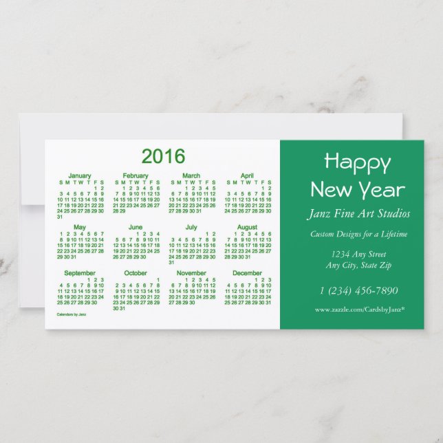 Tarjeta Festiva Calendario de negocios 2016, por Janz Happy New Ye (Anverso)