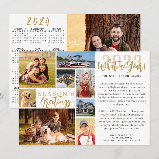 Tarjeta Festiva Calendario del Collage de fotos 2024 de Qué Año 20 (Anverso / Reverso)