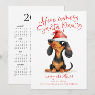 Tarjeta Festiva Calendario divertido de Dachshund Santa Paws 2027 