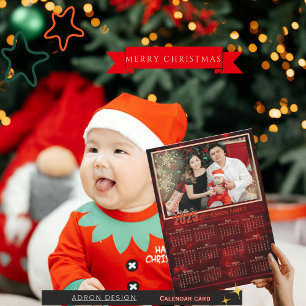 Tarjeta Festiva Calendario elegante de fotos de la familia roja 20