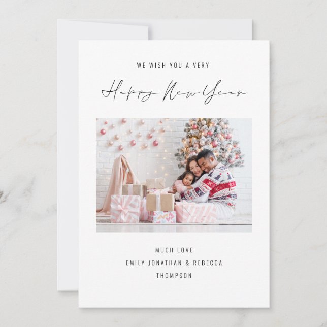 Tarjeta Festiva Calendario Elegante Foto 2026 Feliz Año Nuevo (Anverso)
