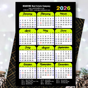 Tarjeta Festiva Calendario Empresarial 2026 Verde Negro Minimalist