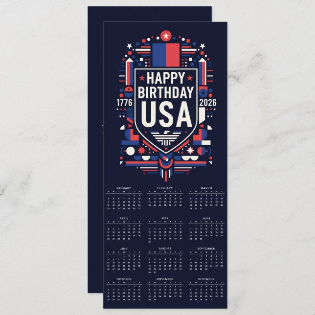 Tarjeta Festiva Calendario Feliz cumpleaños Estados Unidos 250 (Anverso / Reverso)